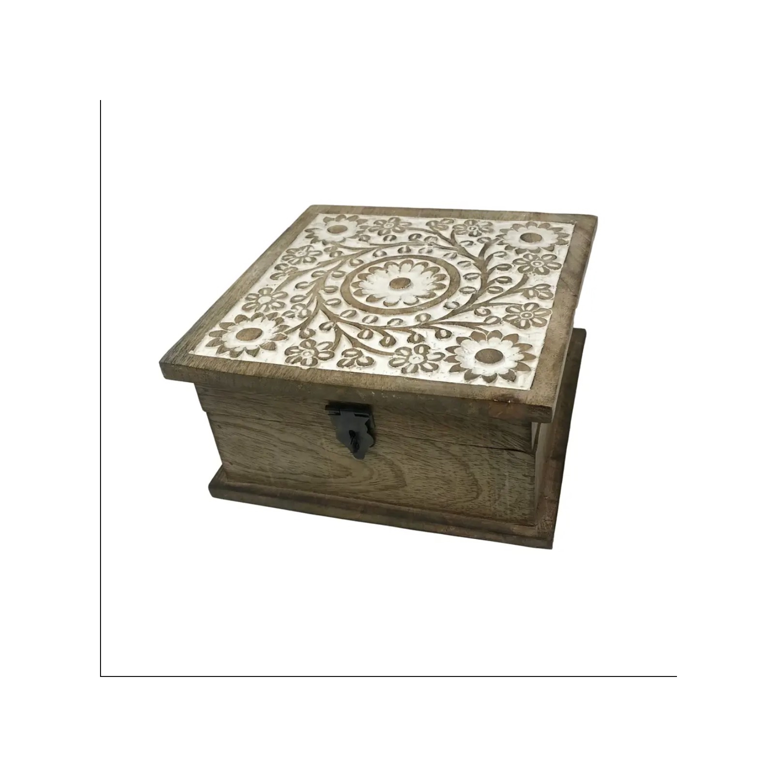 Flower Garden Medium Carved Box-White Wash